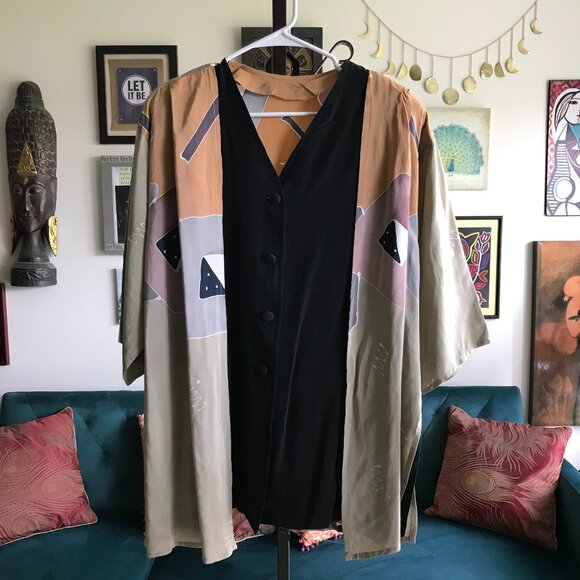 SHEKINA Forms in Silk Muted Earthy Tones Hand Painted Wearable Art Tunic O/S - Picture 1 of 6
